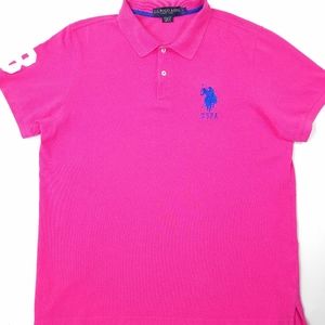 US Polo Assn USPA Mens Polo Shirt Pink Big Pony L